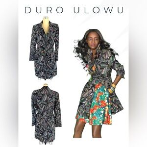 DURI OLOWU | Black Abstract Multi Color Trench Coat